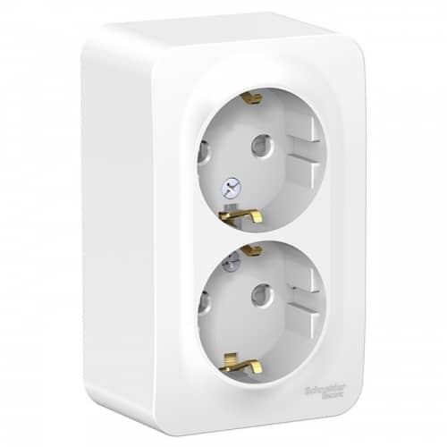 Купить Розетка Schneider Electric Blanca BLNRA011211 двухместная с заземлением и защитными шторками с изолирующей пластиной белая по низкой цене