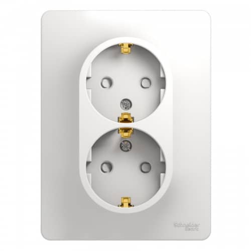 Купить Розетка Schneider Electric Glossa GSL000126 двухместная с заземлением и защитными шторками белая по низкой цене