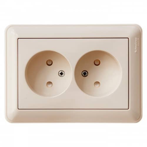 Купить Розетка Schneider Electric W59 RS16-254-28 двухместная с защитными шторками Слоновая кость по низкой цене