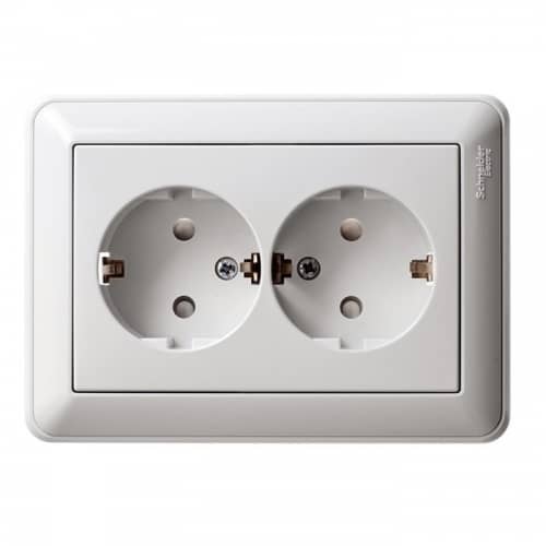 Купить Розетка Schneider Electric W59 RS16-255-18 двухместная с заземлением и защитными шторками белый по низкой цене