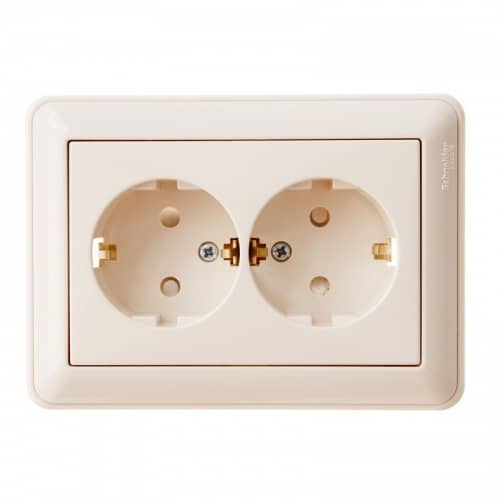 Купить Розетка Schneider Electric W59 RS16-255-28 двухместная с заземлением и защитными шторками Слоновая кость по низкой цене