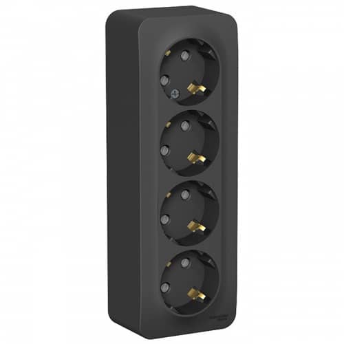 Купить Розетка Schneider Electric Blanca BLNRA000416 четырехместная с заземлением и защитными шторками с изолирующей пластиной антрацит по низкой цене