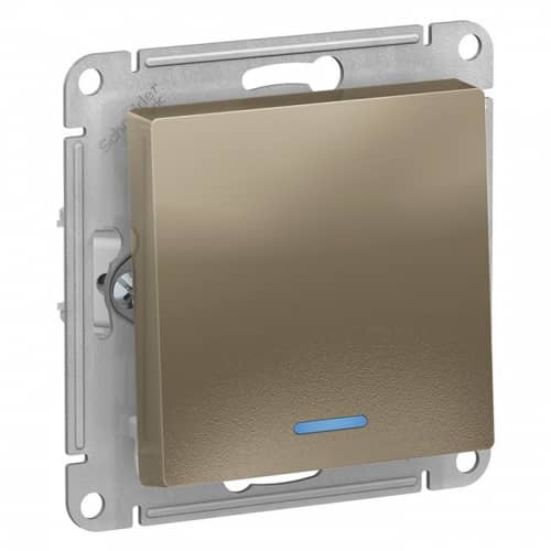 Купить Выключатель Schneider Electric AtlasDesign ATN000513 одноклавишный с индикатором шампань по низкой цене