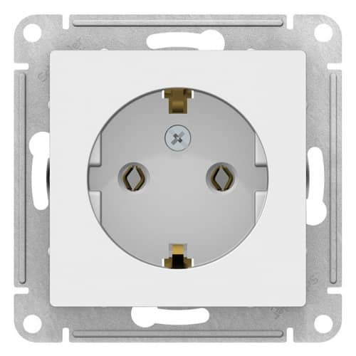 Купить Розетка Schneider Electric AtlasDesign ATN000143 одноместная с заземлением белый по низкой цене