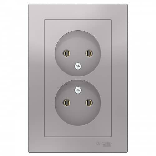 Купить Розетка Schneider Electric AtlasDesign ATN000320 двухместная без заземления алюминий по низкой цене