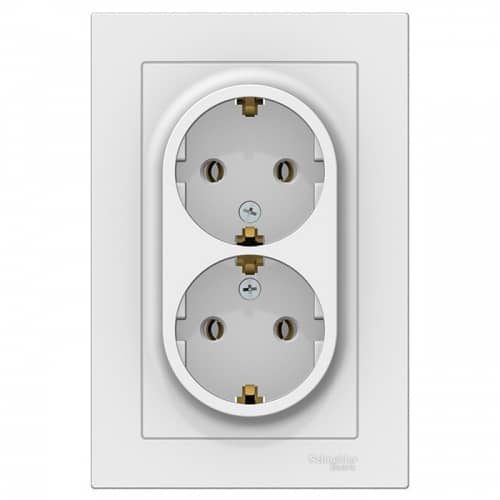 Купить Розетка Schneider Electric AtlasDesign ATN000124 двухместная с заземлением белая по низкой цене