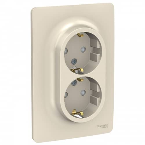 Купить Розетка Schneider Electric Unica New NU206744 двухместная с заземлением и защитными шторками бежевая по низкой цене