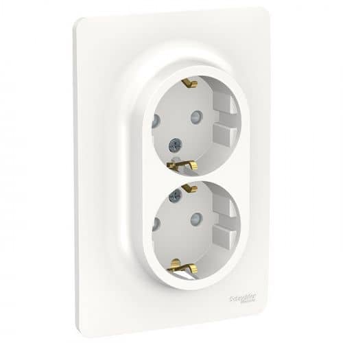 Купить Розетка Schneider Electric Unica New NU206718 двухместная с заземлением и защитными шторками белая по низкой цене