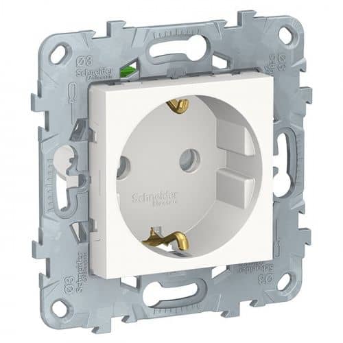 Купить Розетка Schneider Electric Unica New NU505718 одноместная с заземлением и защитными шторками белый по низкой цене
