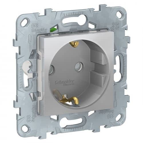 Купить Розетка Schneider Electric Unica New NU505730 одноместная с заземлением и защитными шторками алюминий по низкой цене