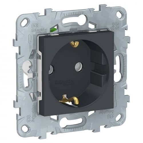 Купить Розетка Schneider Electric Unica New NU505754 одноместная с заземлением и защитными шторками антрацит по низкой цене