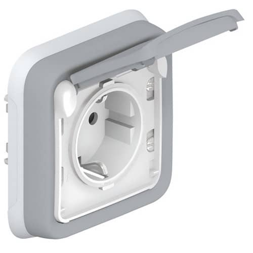 Купить Розетка Legrand Plexo 069833 одноместная с заземлением и крышкой серая по низкой цене