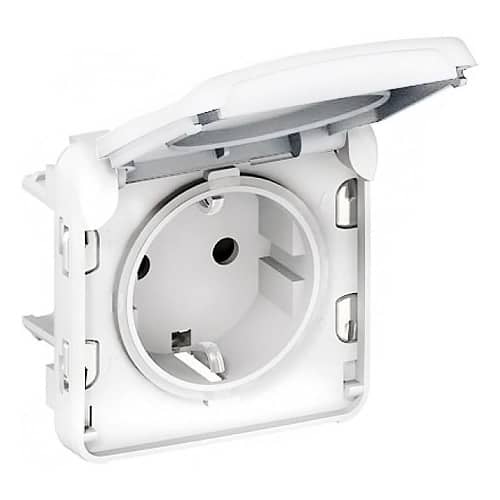 Купить Розетка Legrand Plexo 069639 одноместная с заземлением и крышкой белый по низкой цене