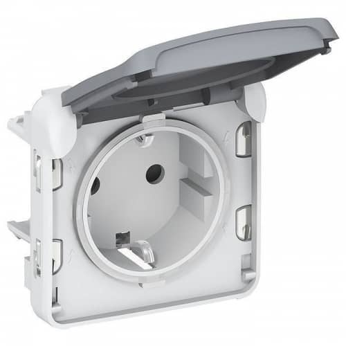 Купить Розетка Legrand Plexo 069571 одноместная с заземлением и крышкой серый по низкой цене