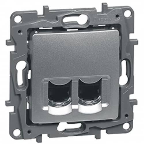 Купить Розетка Legrand Etika 672452 RJ11+RJ45 телефонно-компьютерная двойной алюминий по низкой цене