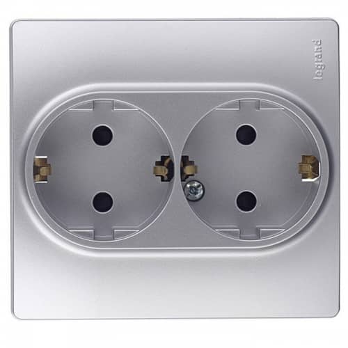 Купить Розетка Legrand Etika 672433 двухместная с заземлением и защитными шторками алюминий по низкой цене