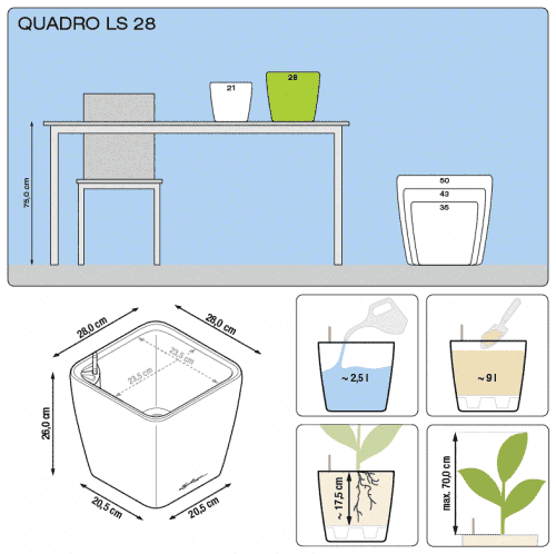 Купить Кашпо Lechuza Quadro LS 35 см по низкой цене