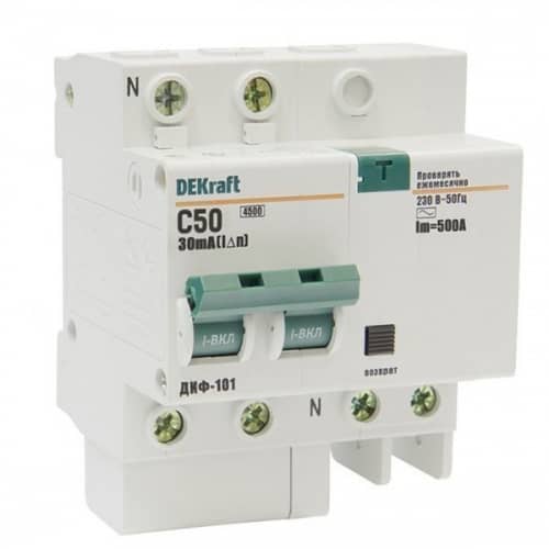 Купить Автоматический выключатель DEKraft ДИФ-101 2п C 50А 30мА тип AC 4.5кА дифференциального тока по низкой цене