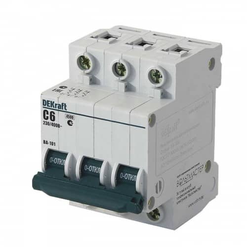 Купить Автоматический выключатель DEKraft ВА-101 3п C 6А 4.5кА по низкой цене