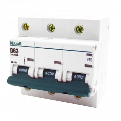 Купить Автоматический выключатель DEKraft ВА-201 3п D 63А 10кА по низкой цене