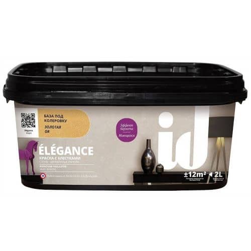 Купить Краска ID Elegance бархатная декоративная золотая база с блестками 2 л по низкой цене
