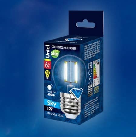 Купить Лампа Uniel Sky LED-G45-6W/NW/E27/CL PLS02WH светодиодная по низкой цене