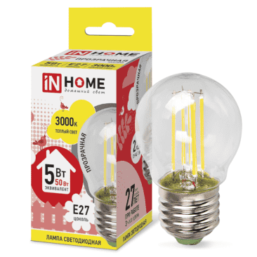 Купить Лампа In-Home Deco Шар прозрачная 5W Е27 3000К светодиодная по низкой цене