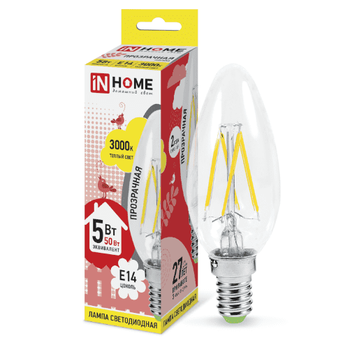 Купить Лампа In-Home Deco Свеча прозрачная 5W Е14 3000К светодиодная по низкой цене