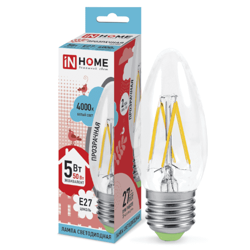 Купить Лампа In-Home Deco Свеча прозрачная 5W Е27 4000К светодиодная по низкой цене