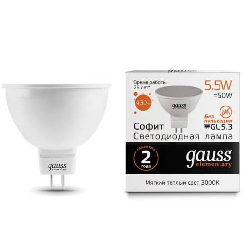 Купить Лампа Gauss 13516 Elementary MR16 5,5W GU5.3 3000К светодиодная по низкой цене