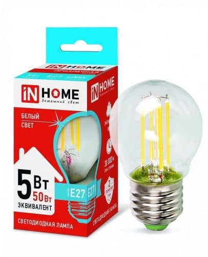 Купить Лампа In-Home Deco Шар прозрачная 5W Е27 4000К светодиодная по низкой цене