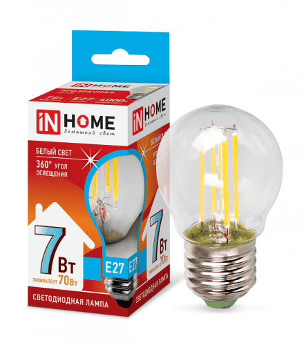 Купить Лампа In-Home Deco Шар прозрачная 7W Е27 4000К светодиодная по низкой цене