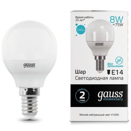 Купить Лампа Gauss 53128 Elementary Globe 8W E14 4100K светодиодная по низкой цене