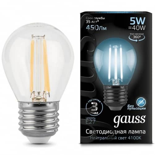 Купить Лампа Gauss 105802205 Filament Globe 5W E27 4100K светодиодная по низкой цене