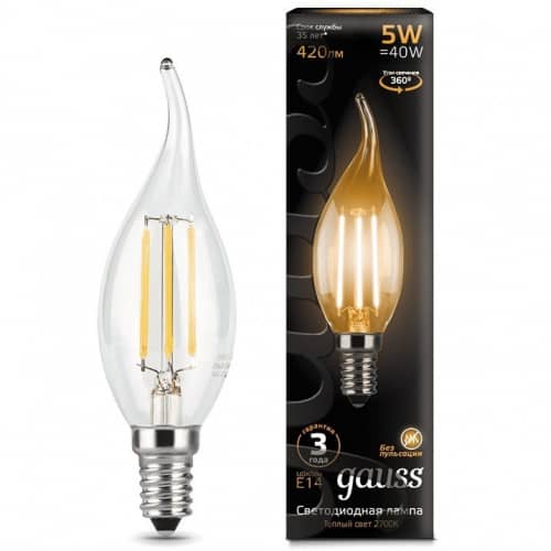 Купить Лампа Gauss 104801105 Filament Candle tailed 5W E14 2700K светодиодная по низкой цене
