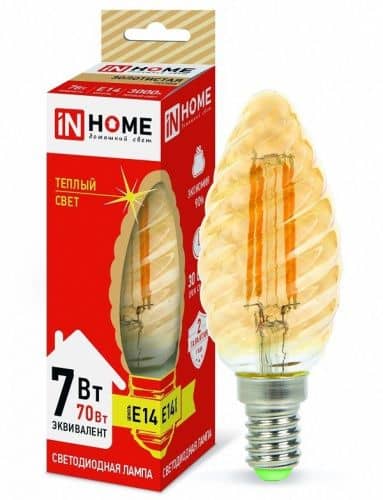 Купить Лампа In-Home Deco Свеча витая золотистая 7W Е14 3000К светодиодная по низкой цене