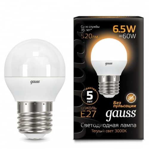 Купить Лампа Gauss 105102107 E27 6.5W 2700K светодиодная по низкой цене