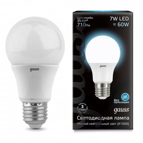 Купить Лампа Gauss 102502207 A60 7W E27 4100К светодиодная по низкой цене