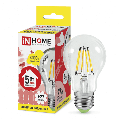 Купить Лампа In-Home Deco A60 прозрачная 5W Е27 3000К светодиодная по низкой цене