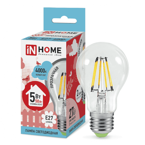 Купить Лампа In-Home Deco A60 прозрачная 5W Е27 4000К светодиодная по низкой цене