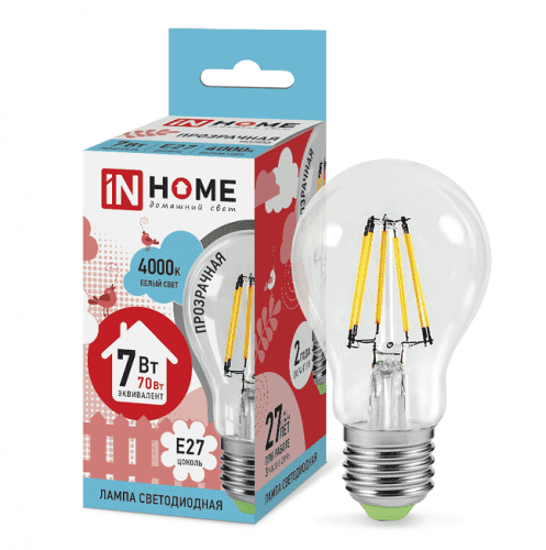 Купить Лампа In-Home Deco A60 прозрачная 7W Е27 4000К светодиодная по низкой цене