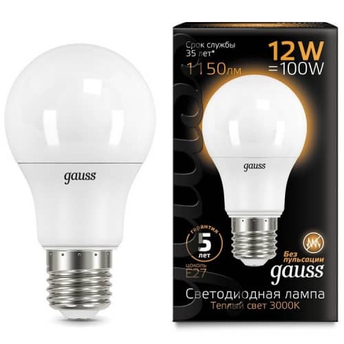 Купить Лампа Gauss 102502112 A60 12W E27 3000K светодиодная по низкой цене