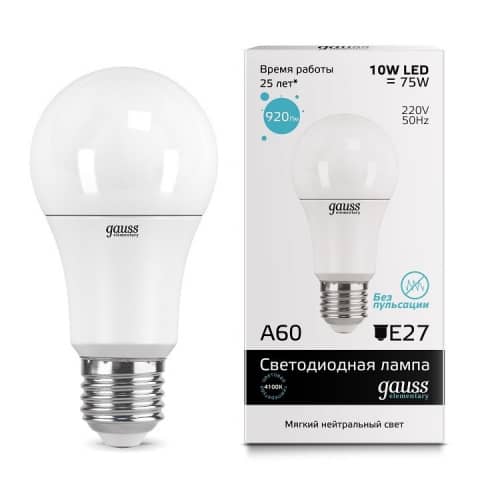 Купить Лампа Gauss 23220 Elementary A60 10W E27 4100К светодиодная по низкой цене