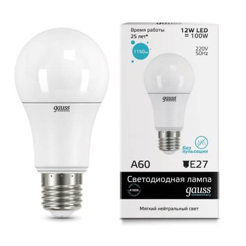 Купить Лампа Gauss 23222 Elementary A60 12W E27 4100К светодиодная по низкой цене