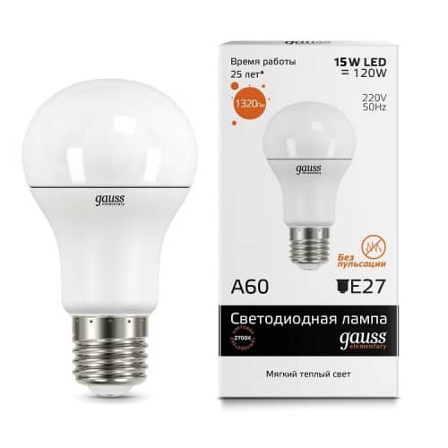 Купить Лампа Gauss 23215 Elementary A60 15W E27 2700К светодиодная по низкой цене