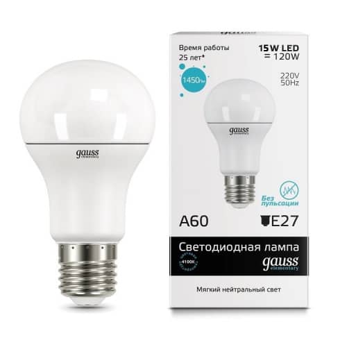 Купить Лампа Gauss 23225 Elementary A60 15W E27 4100К светодиодная по низкой цене
