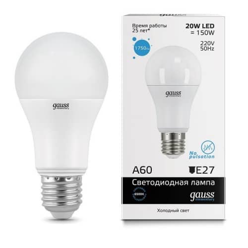 Купить Лампа Gauss 23239 Elementary A60 20W E27 6500К светодиодная по низкой цене