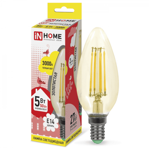 Купить Лампа In-Home Deco Свеча золотистая 5W Е14 3000К светодиодная по низкой цене