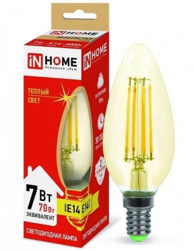 Купить Лампа In-Home Deco Свеча золотистая 7W Е14 3000К светодиодная по низкой цене