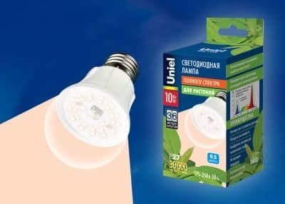 Купить Лампа Uniel LED-A60-10W/SPFR/E27/CL PLP01WH полного спектра для растений светодиодная по низкой цене